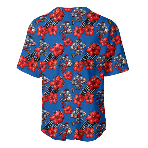 Newcastle Knights Baseball Jersey Tropical Hibiscus Floral Seamless Rugby Mascot