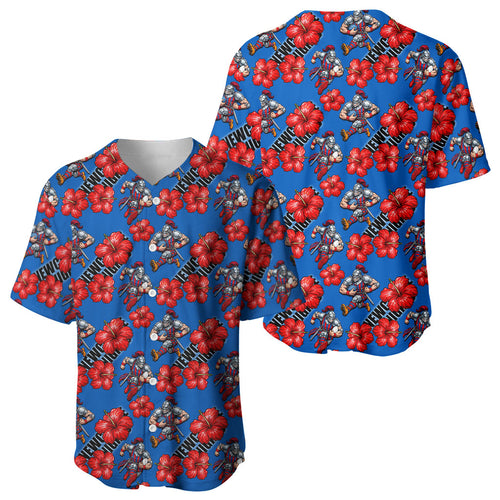 Newcastle Knights Baseball Jersey Tropical Hibiscus Floral Seamless Rugby Mascot