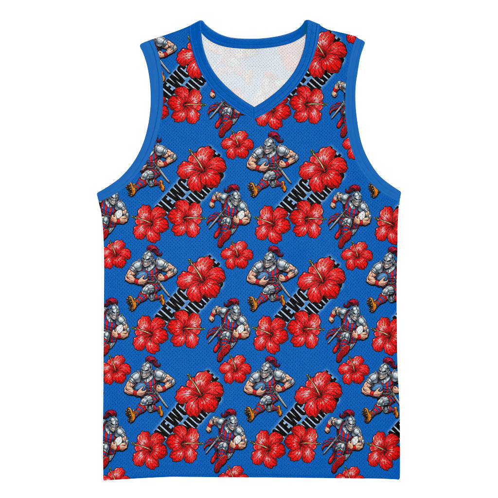 Newcastle Knights Basketball Jersey Tropical Hibiscus Floral Seamless Rugby Mascot