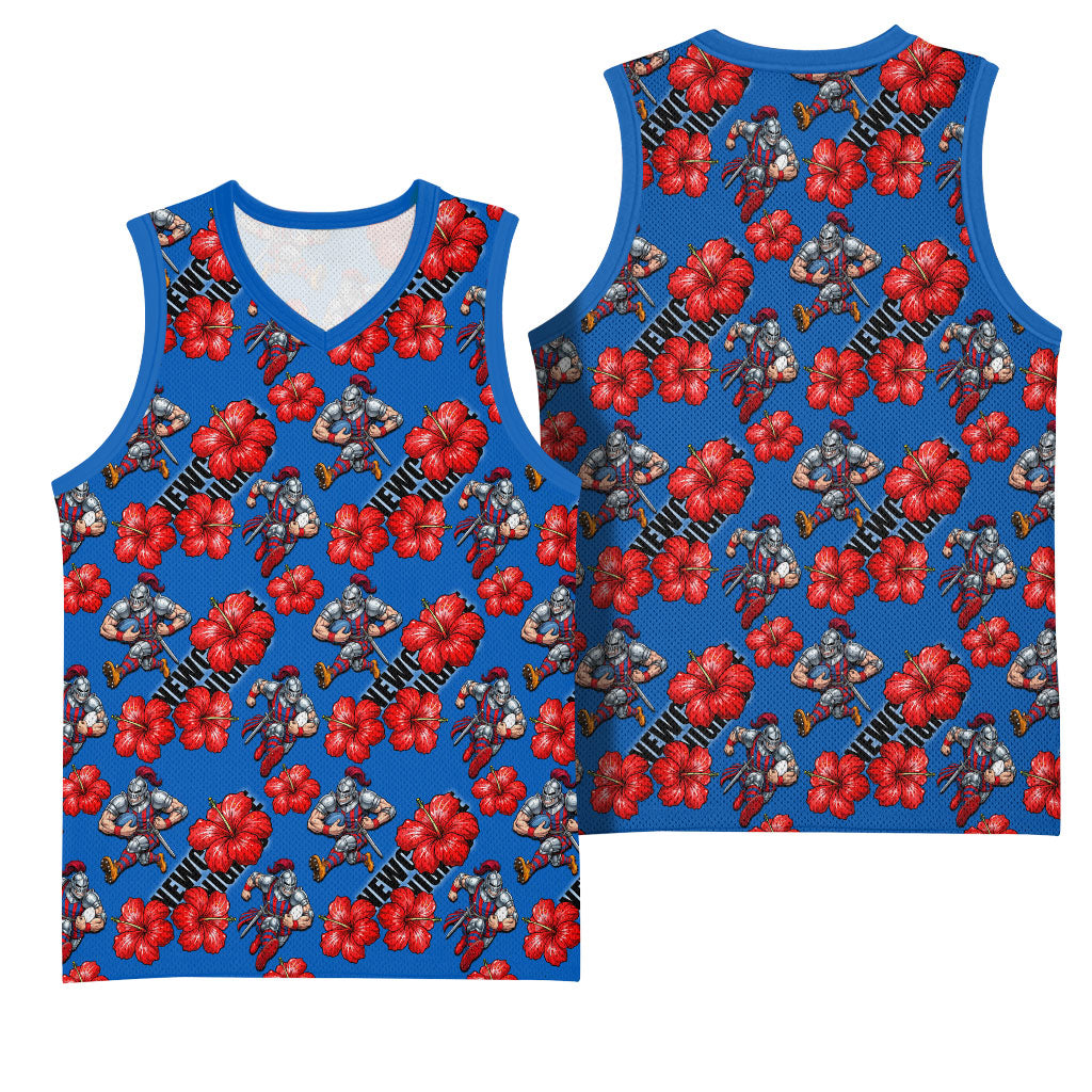 Newcastle Knights Basketball Jersey Tropical Hibiscus Floral Seamless Rugby Mascot