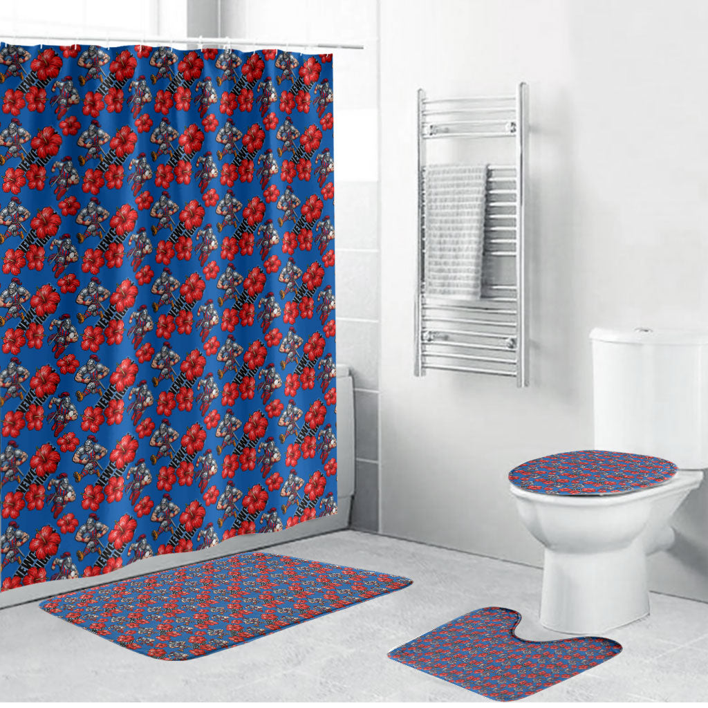 Newcastle Knights Bathroom Set Tropical Hibiscus Floral Seamless Rugby Mascot