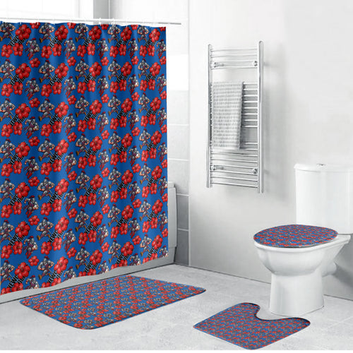 Newcastle Knights Bathroom Set Tropical Hibiscus Floral Seamless Rugby Mascot