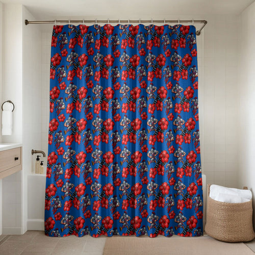 Newcastle Knights Bathroom Set Tropical Hibiscus Floral Seamless Rugby Mascot
