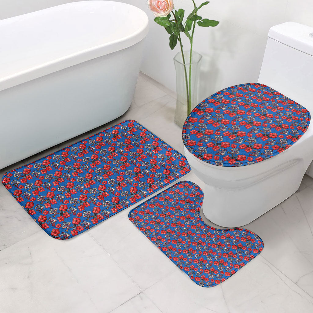Newcastle Knights Bathroom Set Tropical Hibiscus Floral Seamless Rugby Mascot