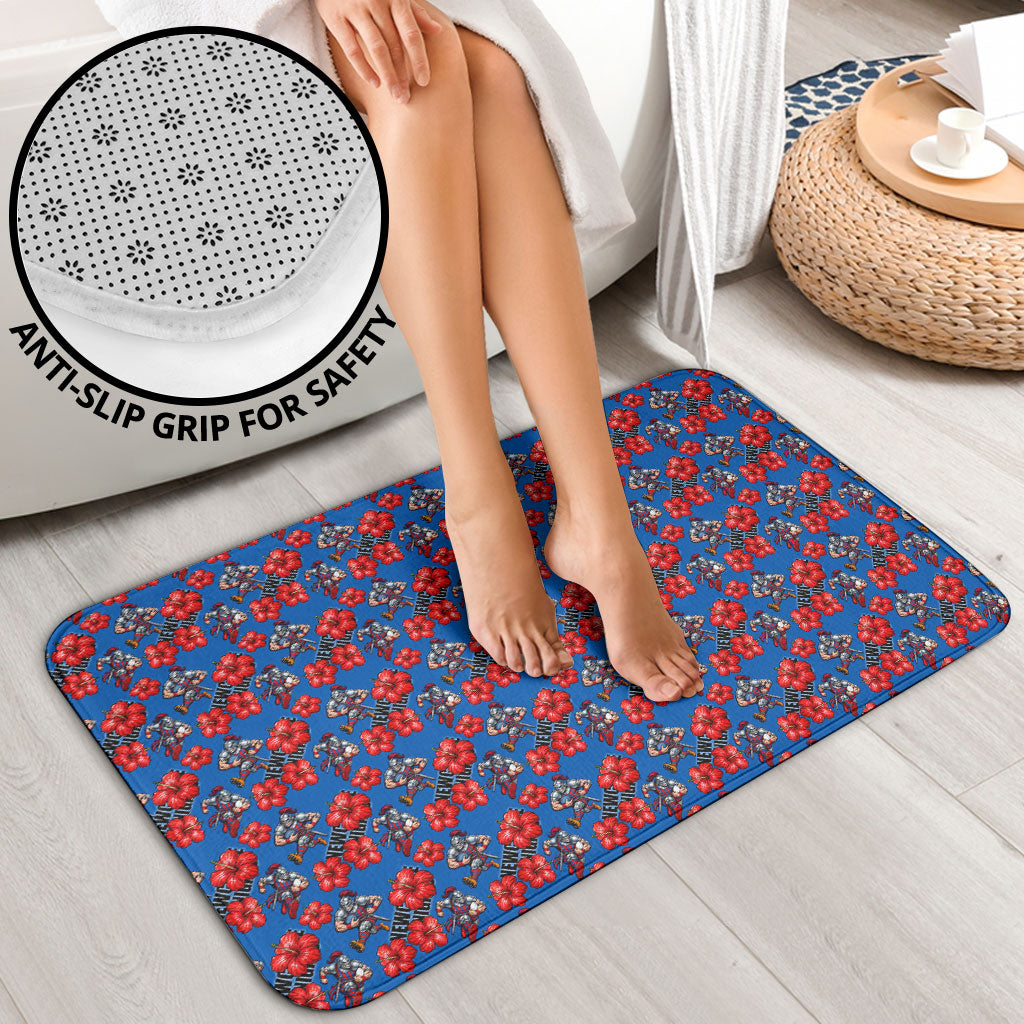 Newcastle Knights Bathroom Set Tropical Hibiscus Floral Seamless Rugby Mascot