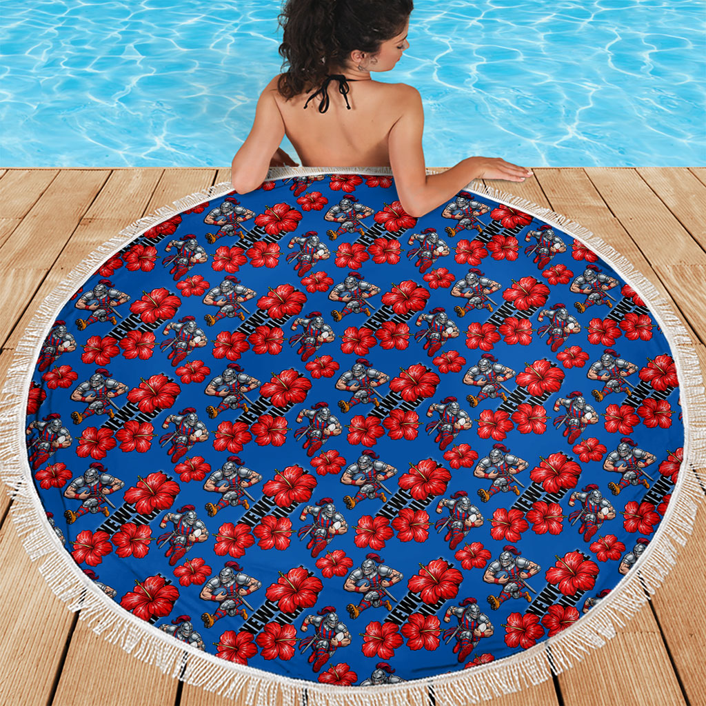 Newcastle Knights Beach Blanket Tropical Hibiscus Floral Seamless Rugby Mascot