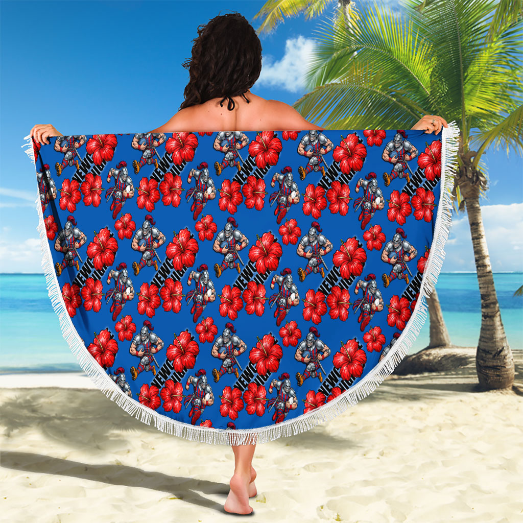Newcastle Knights Beach Blanket Tropical Hibiscus Floral Seamless Rugby Mascot