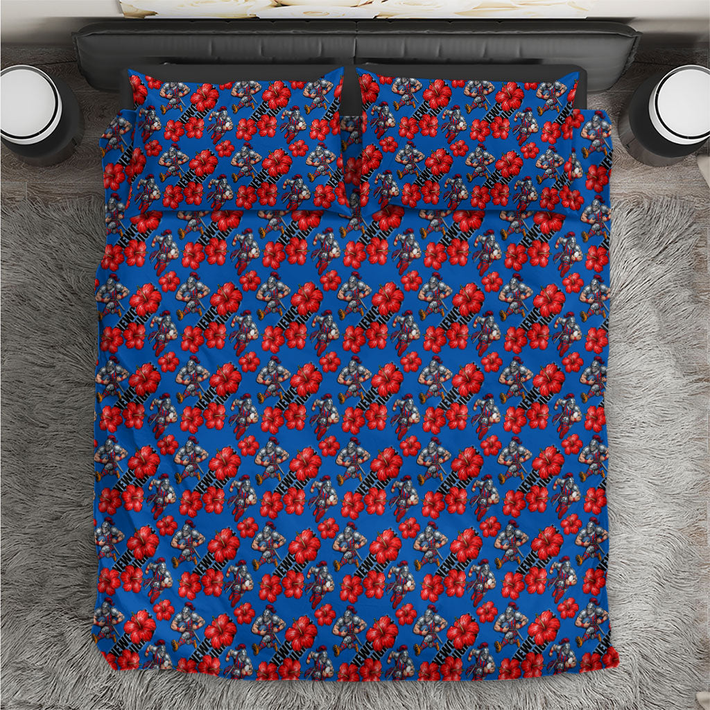 Newcastle Knights Bedding Set Tropical Hibiscus Floral Seamless Rugby Mascot