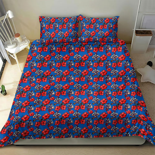 Newcastle Knights Bedding Set Tropical Hibiscus Floral Seamless Rugby Mascot