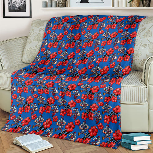Newcastle Knights Blanket Tropical Hibiscus Floral Seamless Rugby Mascot