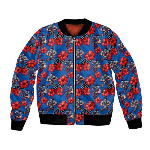 Newcastle Knights Bomber Jacket Tropical Hibiscus Floral Seamless Rugby Mascot