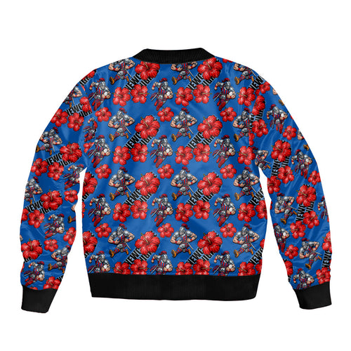 Newcastle Knights Bomber Jacket Tropical Hibiscus Floral Seamless Rugby Mascot