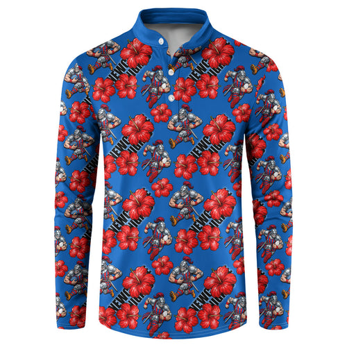 Newcastle Knights Button Sweatshirt Tropical Hibiscus Floral Seamless Rugby Mascot