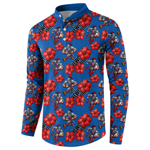 Newcastle Knights Button Sweatshirt Tropical Hibiscus Floral Seamless Rugby Mascot