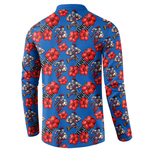 Newcastle Knights Button Sweatshirt Tropical Hibiscus Floral Seamless Rugby Mascot