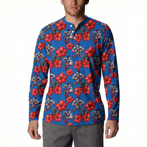 Newcastle Knights Button Sweatshirt Tropical Hibiscus Floral Seamless Rugby Mascot