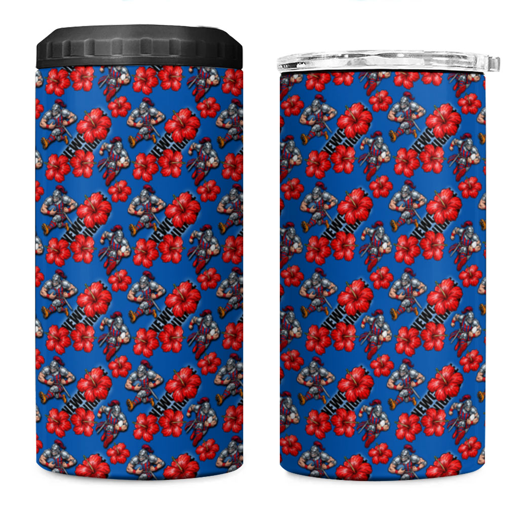 Newcastle Knights 4 in 1 Can Cooler Tumbler Tropical Hibiscus Floral Seamless Rugby Mascot