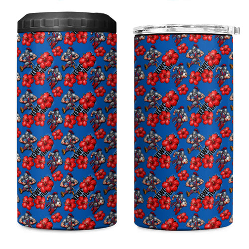 Newcastle Knights 4 in 1 Can Cooler Tumbler Tropical Hibiscus Floral Seamless Rugby Mascot