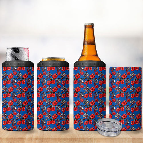 Newcastle Knights 4 in 1 Can Cooler Tumbler Tropical Hibiscus Floral Seamless Rugby Mascot