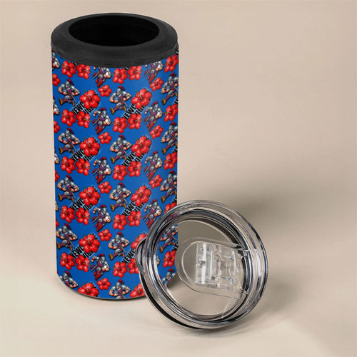 Newcastle Knights 4 in 1 Can Cooler Tumbler Tropical Hibiscus Floral Seamless Rugby Mascot