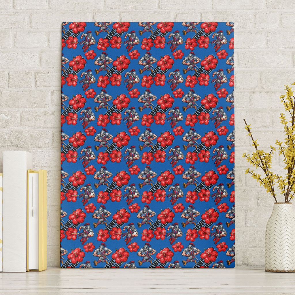 Newcastle Knights Canvas Wall Art Tropical Hibiscus Floral Seamless Rugby Mascot