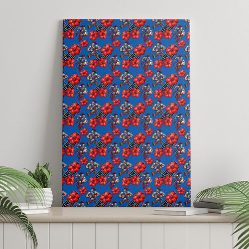 Newcastle Knights Canvas Wall Art Tropical Hibiscus Floral Seamless Rugby Mascot