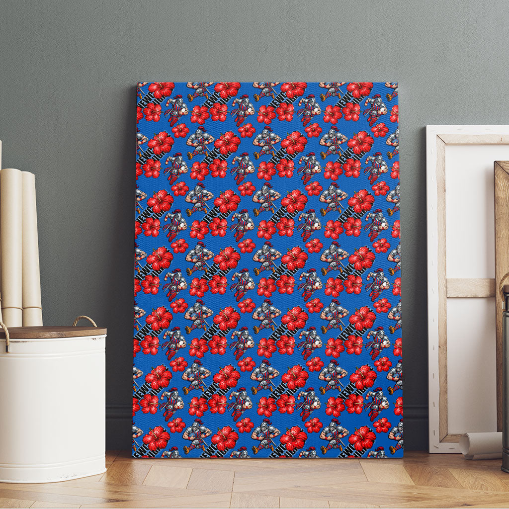 Newcastle Knights Canvas Wall Art Tropical Hibiscus Floral Seamless Rugby Mascot