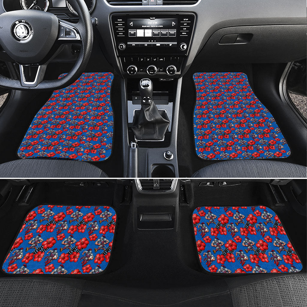 Newcastle Knights Car Mats Tropical Hibiscus Floral Seamless Rugby Mascot
