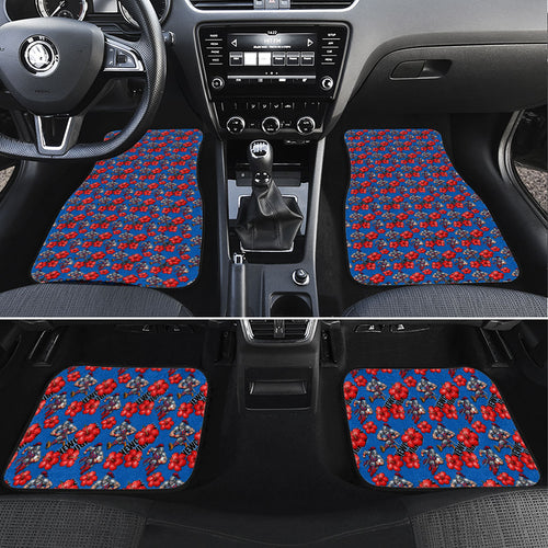Newcastle Knights Car Mats Tropical Hibiscus Floral Seamless Rugby Mascot
