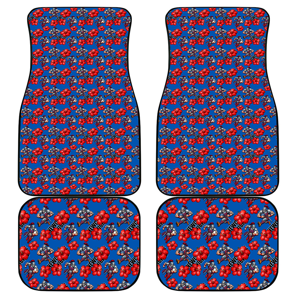 Newcastle Knights Car Mats Tropical Hibiscus Floral Seamless Rugby Mascot
