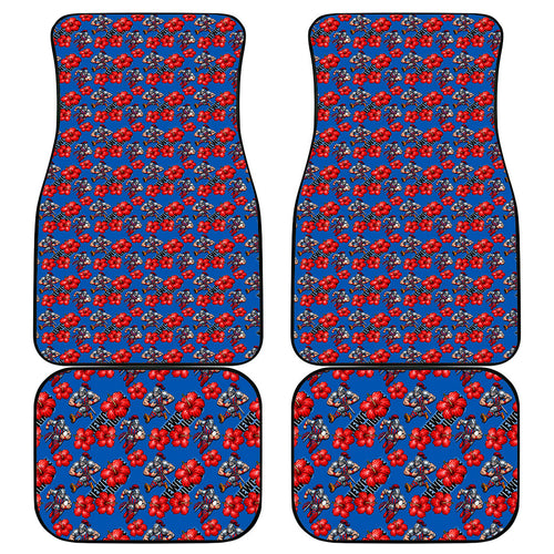 Newcastle Knights Car Mats Tropical Hibiscus Floral Seamless Rugby Mascot
