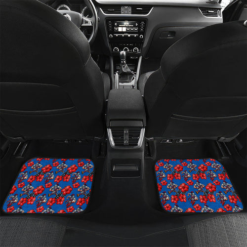 Newcastle Knights Car Mats Tropical Hibiscus Floral Seamless Rugby Mascot