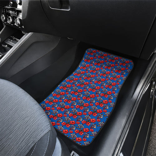 Newcastle Knights Car Mats Tropical Hibiscus Floral Seamless Rugby Mascot