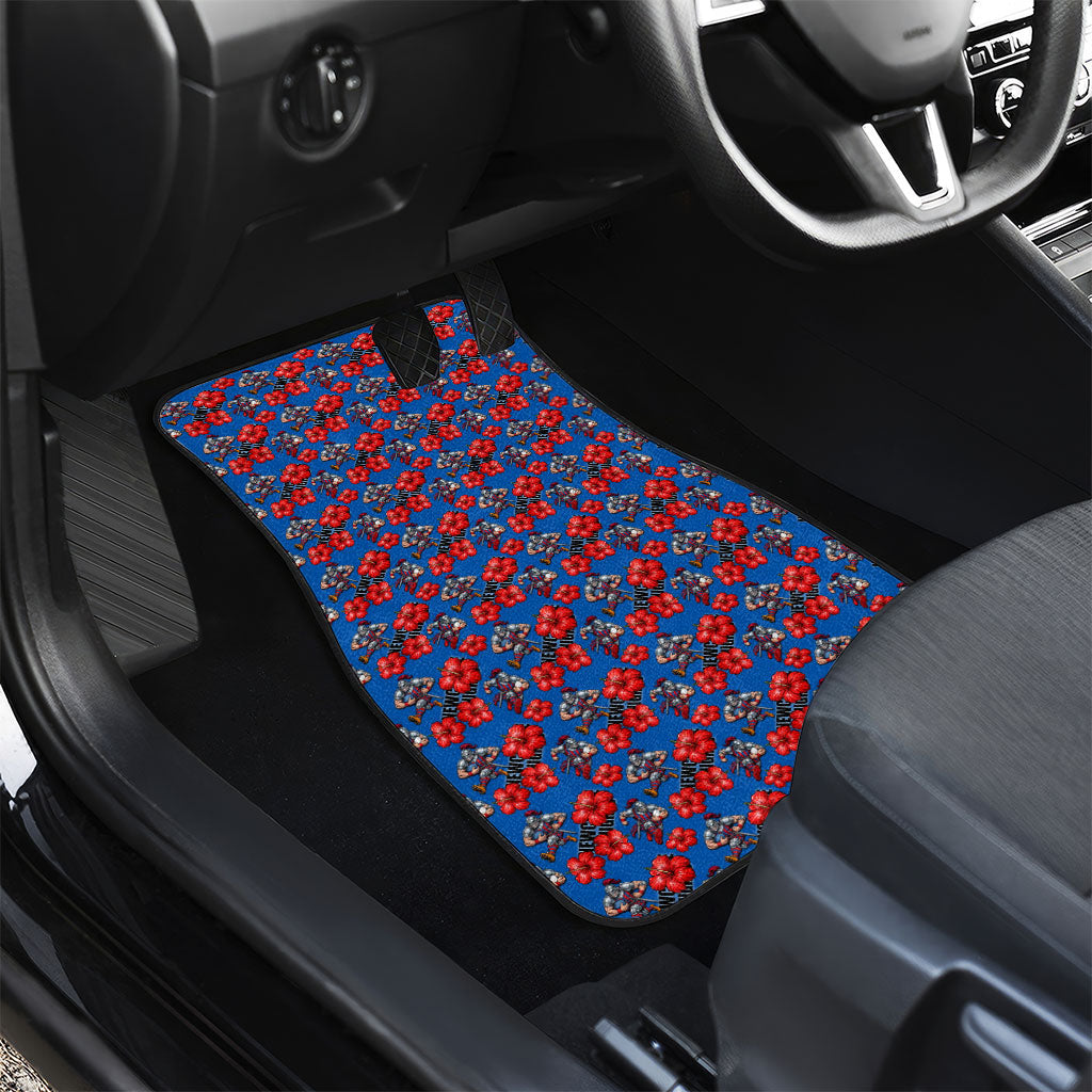 Newcastle Knights Car Mats Tropical Hibiscus Floral Seamless Rugby Mascot