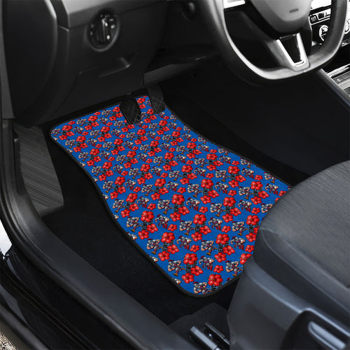 Newcastle Knights Car Mats Tropical Hibiscus Floral Seamless Rugby Mascot