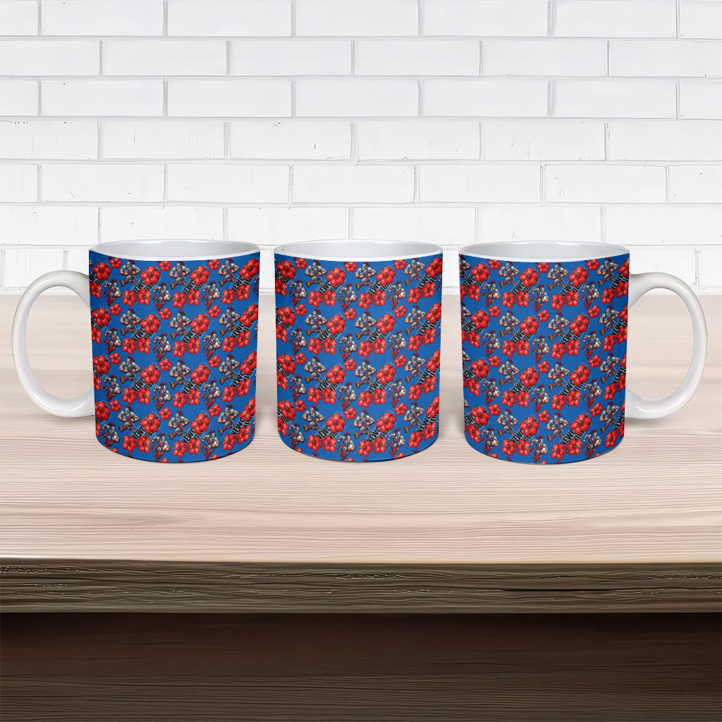 Newcastle Knights Ceramic Mug Tropical Hibiscus Floral Seamless Rugby Mascot