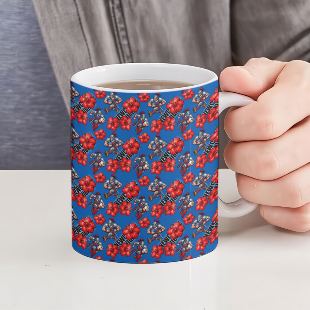 Newcastle Knights Ceramic Mug Tropical Hibiscus Floral Seamless Rugby Mascot
