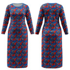 Newcastle Knights Couples Matching Long Sleeve Bodycon Dress and Hawaiian Shirt Tropical Hibiscus Floral Seamless Rugby Mascot
