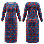 Newcastle Knights Couples Matching Long Sleeve Bodycon Dress and Long Sleeve Button Shirt Tropical Hibiscus Floral Seamless Rugby Mascot