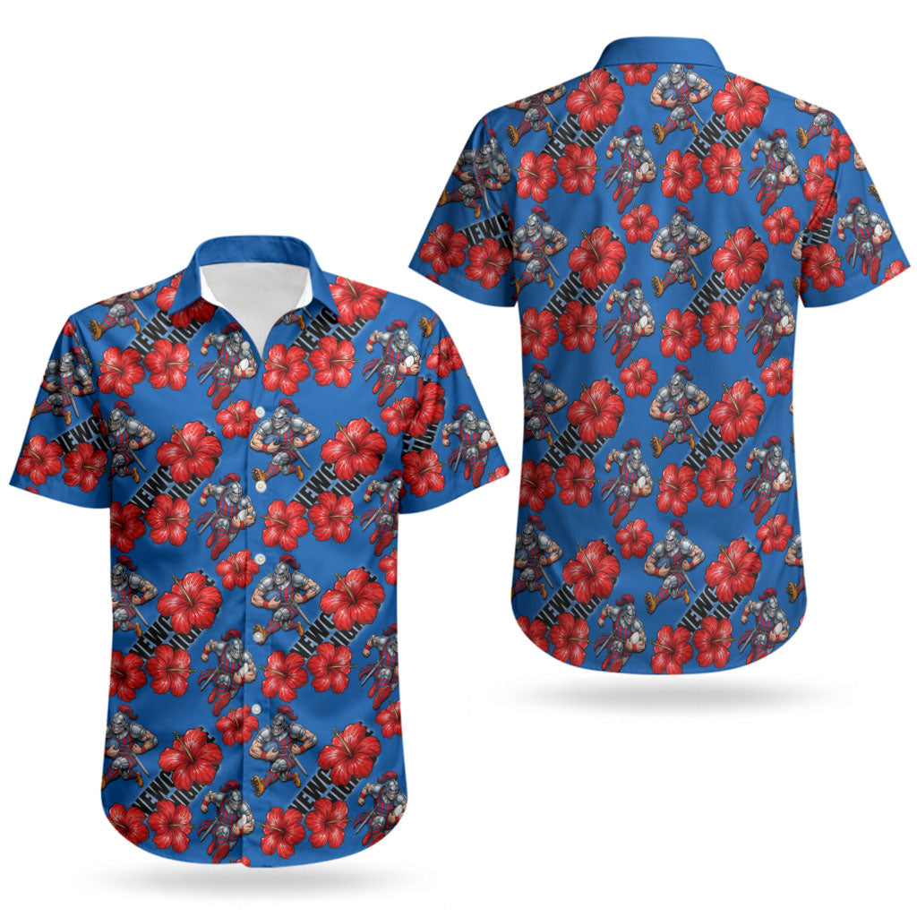Newcastle Knights Couples Matching Mermaid Dress and Hawaiian Shirt Tropical Hibiscus Floral Seamless Rugby Mascot