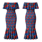 Newcastle Knights Couples Matching Mermaid Dress and Long Sleeve Button Shirt Tropical Hibiscus Floral Seamless Rugby Mascot