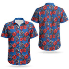 Newcastle Knights Couples Matching Off Shoulder Maxi Dress and Hawaiian Shirt Tropical Hibiscus Floral Seamless Rugby Mascot