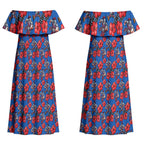 Newcastle Knights Couples Matching Off Shoulder Maxi Dress and Long Sleeve Button Shirt Tropical Hibiscus Floral Seamless Rugby Mascot