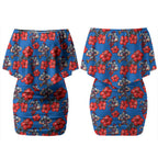 Newcastle Knights Couples Matching Off Shoulder Short Dress and Hawaiian Shirt Tropical Hibiscus Floral Seamless Rugby Mascot