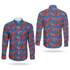 Newcastle Knights Couples Matching Off The Shoulder Long Sleeve Dress and Long Sleeve Button Shirt Tropical Hibiscus Floral Seamless Rugby Mascot