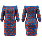 Newcastle Knights Couples Matching Off The Shoulder Long Sleeve Dress and Long Sleeve Button Shirt Tropical Hibiscus Floral Seamless Rugby Mascot
