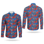 Newcastle Knights Couples Matching Short Sleeve Bodycon Dress and Long Sleeve Button Shirt Tropical Hibiscus Floral Seamless Rugby Mascot