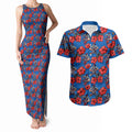 Newcastle Knights Couples Matching Tank Maxi Dress and Hawaiian Shirt Tropical Hibiscus Floral Seamless Rugby Mascot