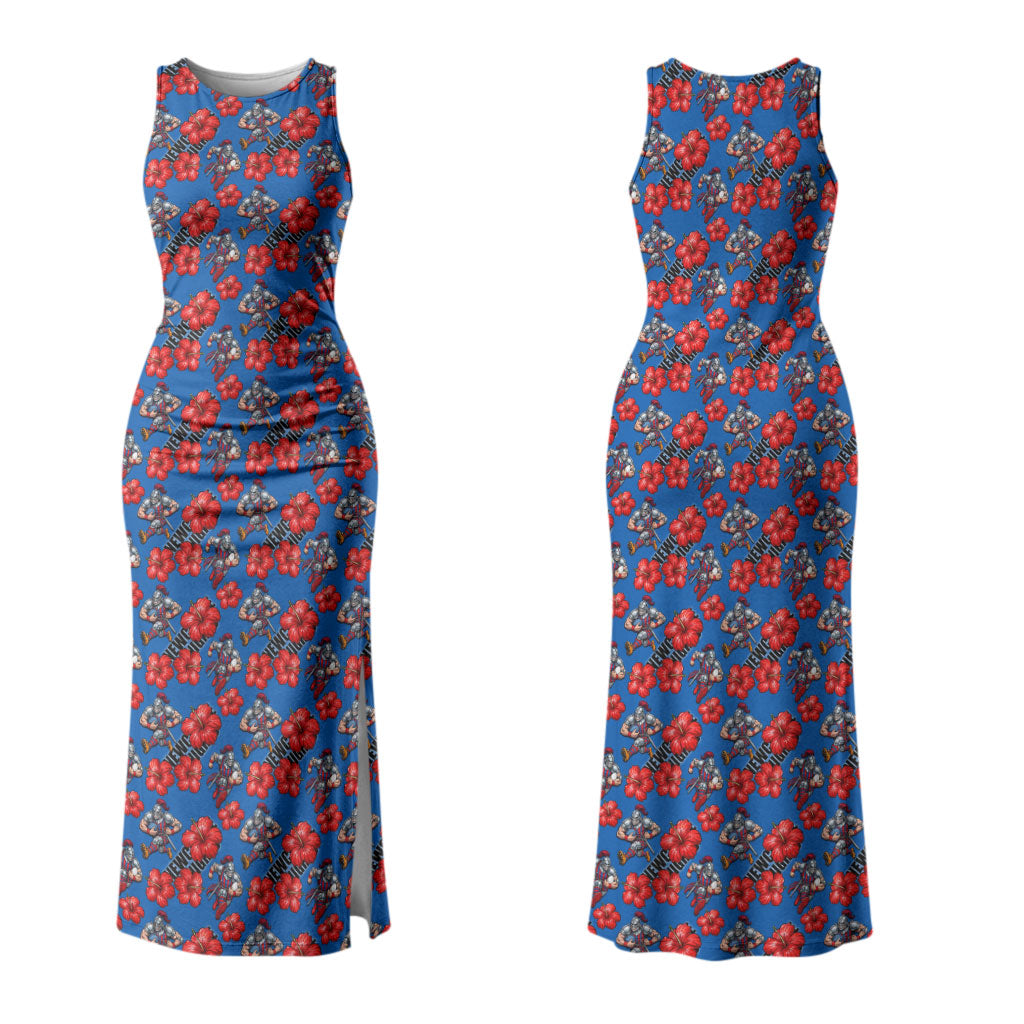 Newcastle Knights Couples Matching Tank Maxi Dress and Hawaiian Shirt Tropical Hibiscus Floral Seamless Rugby Mascot