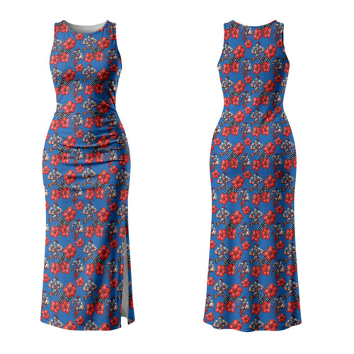 Newcastle Knights Couples Matching Tank Maxi Dress and Hawaiian Shirt Tropical Hibiscus Floral Seamless Rugby Mascot